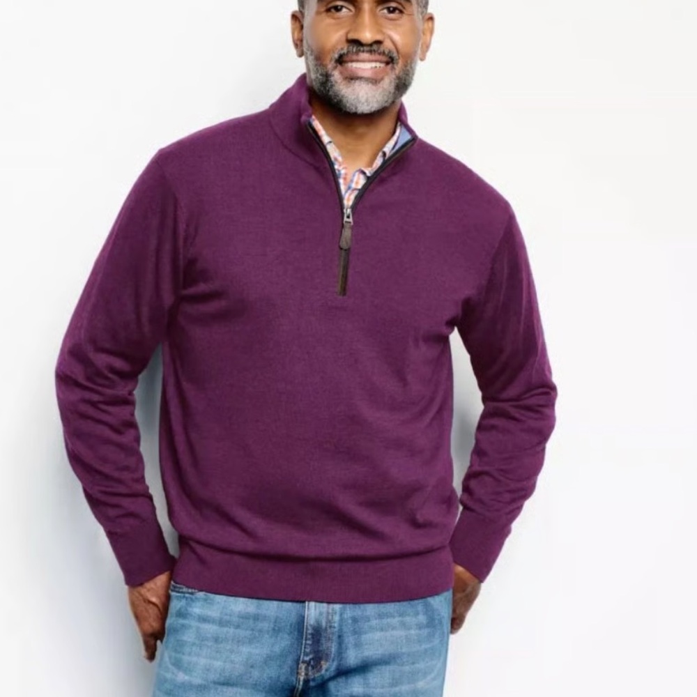 Orvis Men's Zip-Up merino wool Sweater in Rich Purple